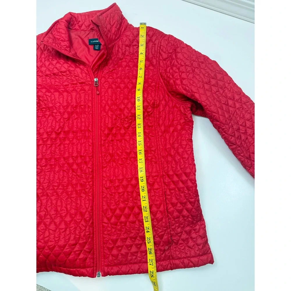 Lands End Kids Red Quilted PrimaLoft Full Zip Jacket Mock Neck‎ Size L 14-16